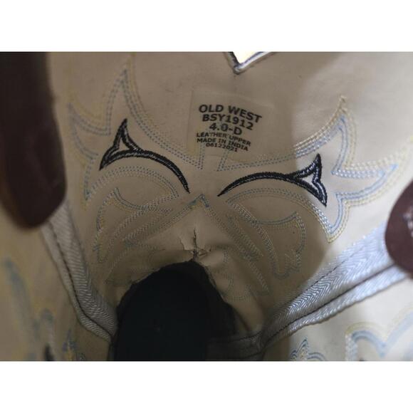 Old West Brown Western Cowboy Boots with Embroidered Design Boys - Picture 7 of 12